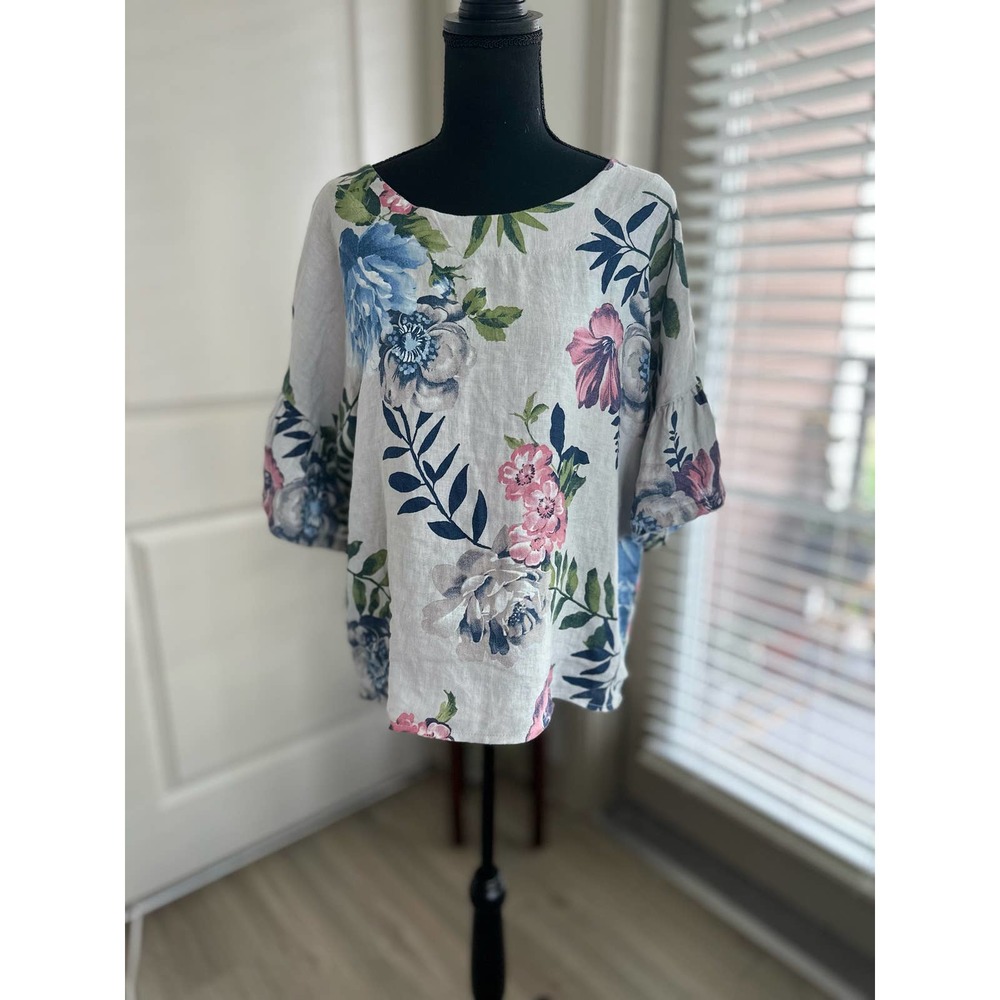 Laura Bianchi Floral Linen Top Sz. Small